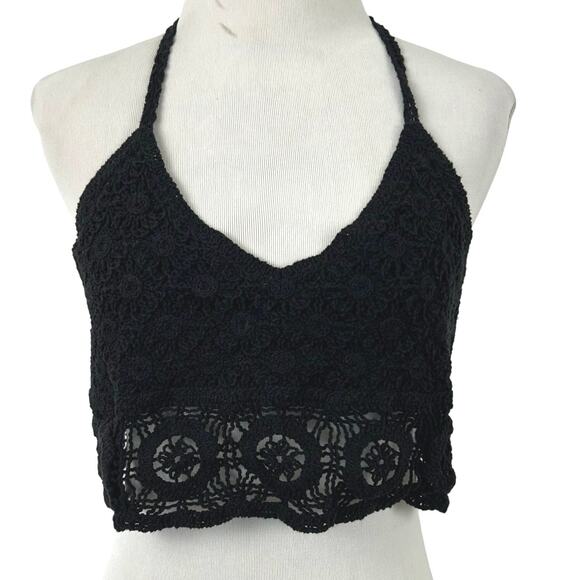 Free People Tops - Free People Women Sleeveless Crotchet Tank Top Festival Fairy Boho Black Large
